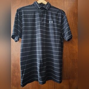 Under Armour Men's Polo Shirt in Black with Gray Stripes